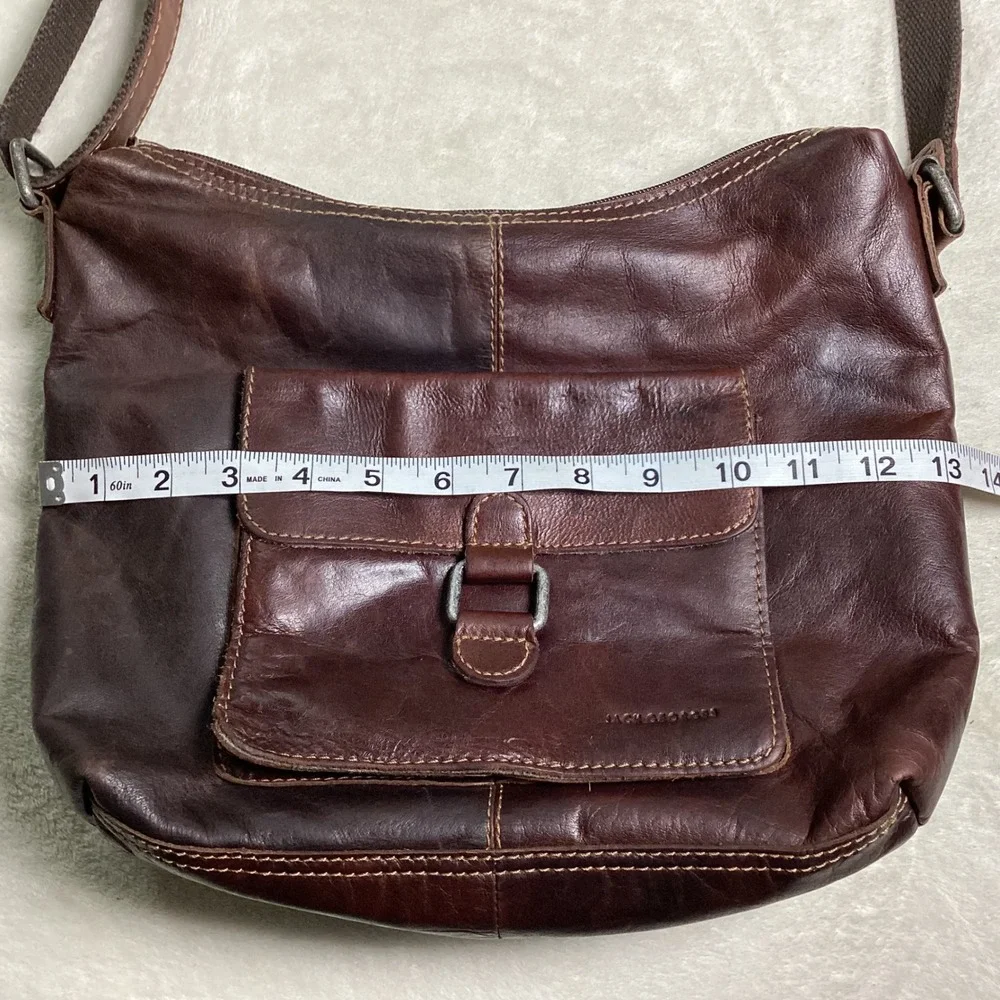 Jack Georges Dark Brown Leather Crossbody Bag Voyager Messenger Striped Lining